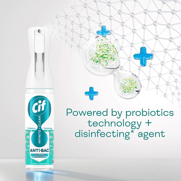 Cif Infinite Clean Lemon & Aloe Vera Anti-Bac Cleaner Spray 280 ml (6 x 280ml) Cif Infinite Clean Lemon & Aloe Vera Anti-Bac Cleaner Spray 280 ml (6 x 280ml)