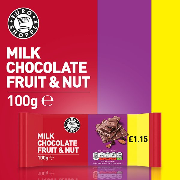 Euro Shopper Milk Chocolate Fruit & Nut 100g (28 x 100g)