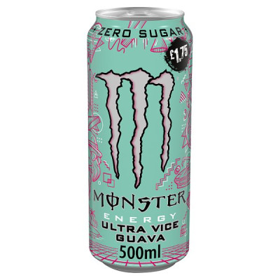 Monster Energy Drink Ultra Vice Guava Zero Sugar 500ml Can (12 x 500ml)