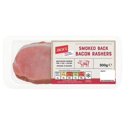Jack's Smoked Back Bacon Rashers 300g  (16 x 300g)