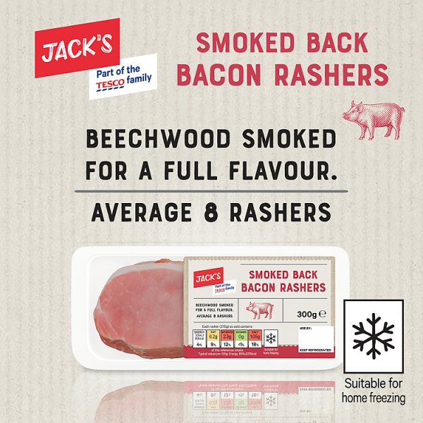 Jack's Smoked Back Bacon Rashers 300g  (16 x 300g)