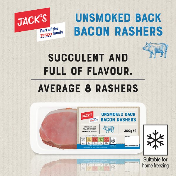Jack's Unsmoked Back Bacon Rashers 300g (1 x 300g)