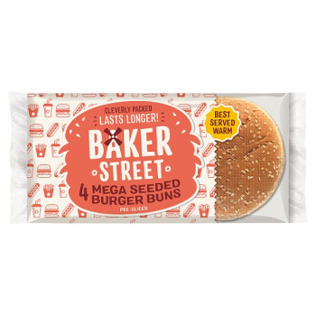 Baker Street 4 Pre-Sliced Mega Seeded Burger Buns (1 x 4s)
