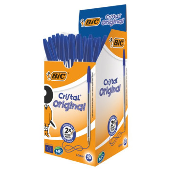 BIC Cristal Original Ballpoint Pens Medium Point (1.0 mm) - Blue, Box of 50 (20 x 50s)