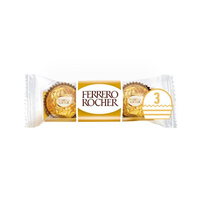 Ferrero Rocher Milk Chocolate Hazelnut Pralines Treat Pack 3 Pieces 37.5g (16 x 37.5g)