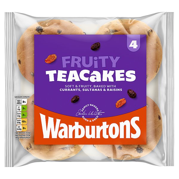 Warburtons 4 Fruity Teacakes (1 x 4s)