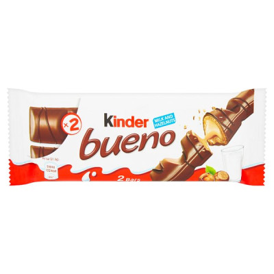Kinder Bueno Milk Chocolate and Hazelnut Twin Bars Single Pack 43g (30 x 43g)