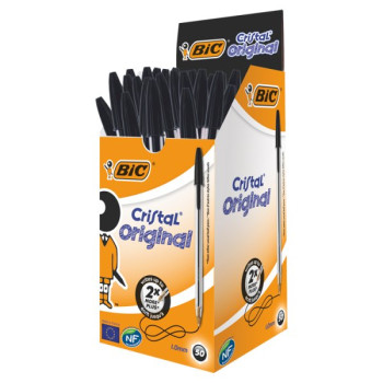 BIC Cristal Original Ballpoint Pens Medium Point (1.0 mm) - Black, Box of 50 (20 x 50s)