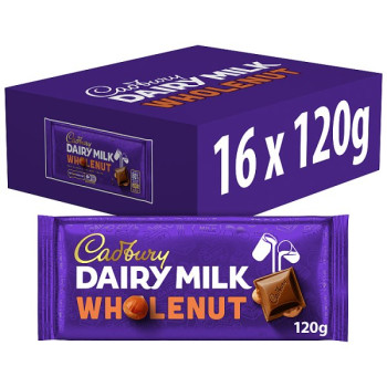 Cadbury Dairy Milk Wholenut Chocolate Bar 120g (16 x 120g)