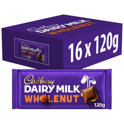 Cadbury Dairy Milk Wholenut Chocolate Bar 120g (16 x 120g)
