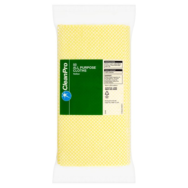 CleanPro 50 All Purpose Cloths Yellow 60cm x 30cm (15 x 50pk)