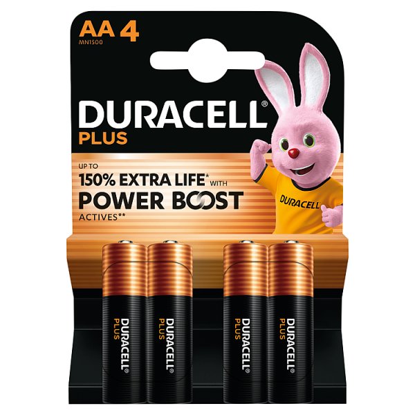 DURACELL Plus AA Batteries (4 Pack) – Power Boost Alkaline Batteries 1.5V (20 x 4pk)