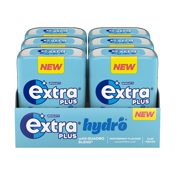 Extra Plus Hydro Sugarfree Chewing Gum Bottle 30 Pieces (6 x 30pc)