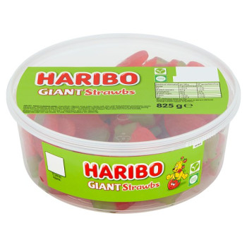 HARIBO Giant Strawbs Strawberry Flavour Chewy Jelly Sweets Tub 825g (6 x 75pc)
