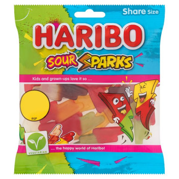 HARIBO Sour Sparks Fruit & Cola Gums Sweets Sharing Bag 140g (12 x 140g)