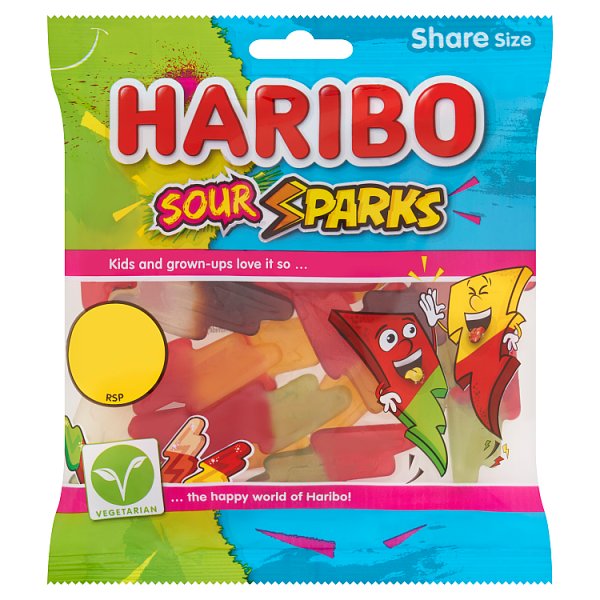 HARIBO Sour Sparks Fruit & Cola Gums Sweets Sharing Bag 140g (12 x 140g) HARIBO Sour Sparks Fruit & Cola Gums Sweets Sharing Bag 140g (12 x 140g)
