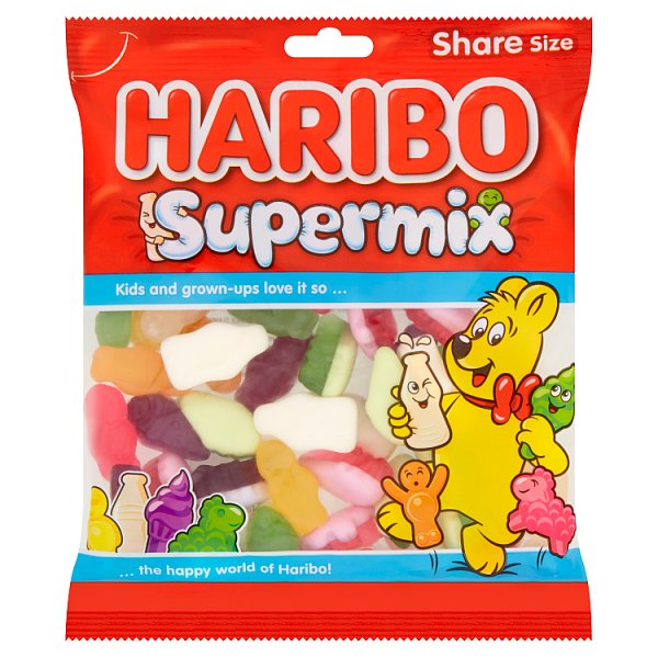 HARIBO Supermix Fruit & Milk Flavoured Jelly & Foam Sweets Sharing Bag 160g (12 x 160g)