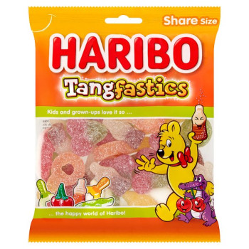 HARIBO Tangfastics Fruit & Cola Flavour Fizzy Jelly Sweets Sharing Bag 160g (12 x 160g)