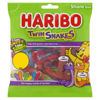 HARIBO Twin Snakes Fruit Flavour Gum Jelly Sweets Sharing Bag 140g (12 x 140g)