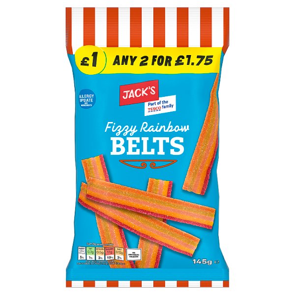 Jack's Fizzy Rainbow Belts 145g (10 x 140g) Jack's Fizzy Rainbow Belts 145g (10 x 140g)