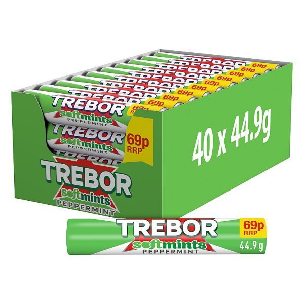 Trebor Softmints Peppermint Mints Roll 69p PMP 44.9g (40 x 44.9g)