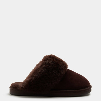 Suede Faux Fur Trim Mule Slippers