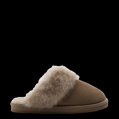Suede Faux Fur Trim Mule Slippers