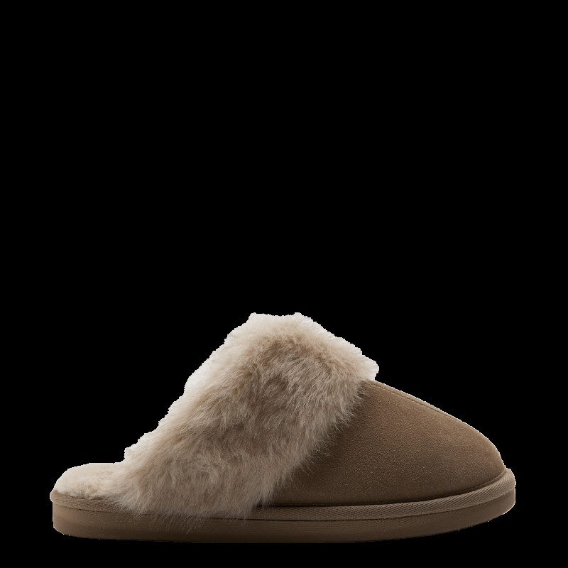 Suede Faux Fur Trim Mule Slippers