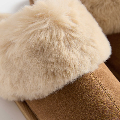 Suede Faux Fur Trim Mule Slippers