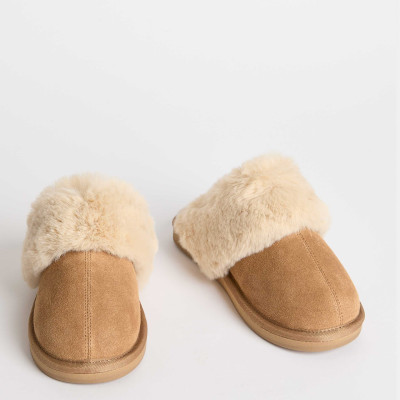 Suede Faux Fur Trim Mule Slippers