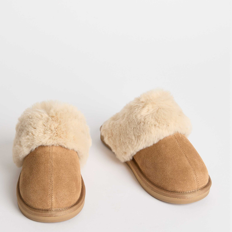 Suede Faux Fur Trim Mule Slippers