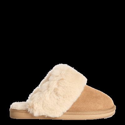 Suede Faux Fur Trim Mule Slippers