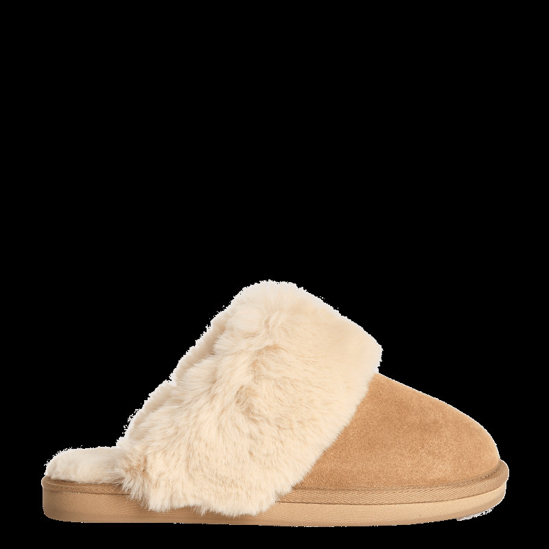 Suede Faux Fur Trim Mule Slippers