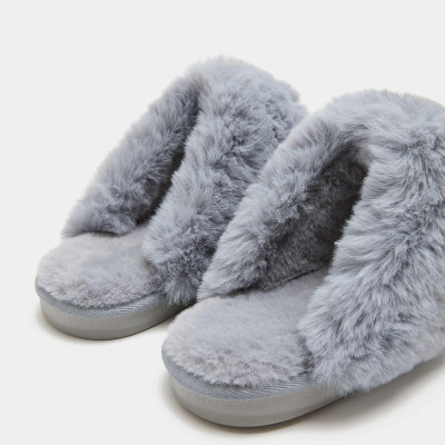 Suede Faux Fur Trim Mule Slippers