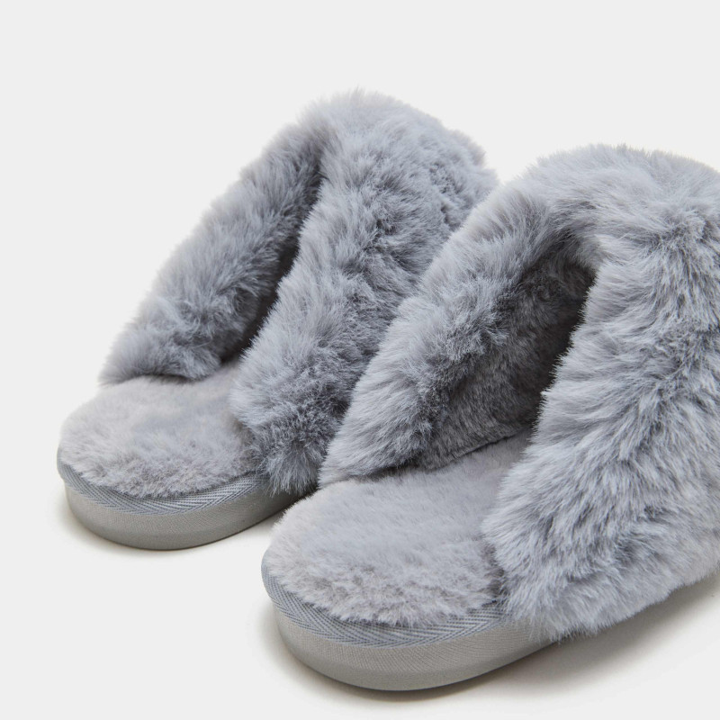 Suede Faux Fur Trim Mule Slippers