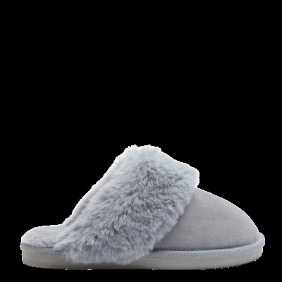 Suede Faux Fur Trim Mule Slippers