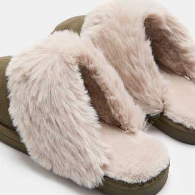 Suede Faux Fur Trim Mule Slippers