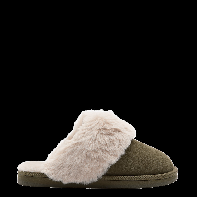 Suede Faux Fur Trim Mule Slippers