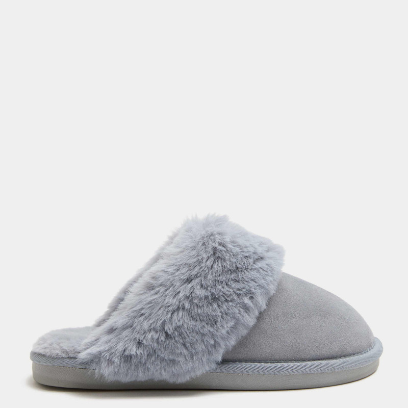 Suede Faux Fur Trim Mule Slippers