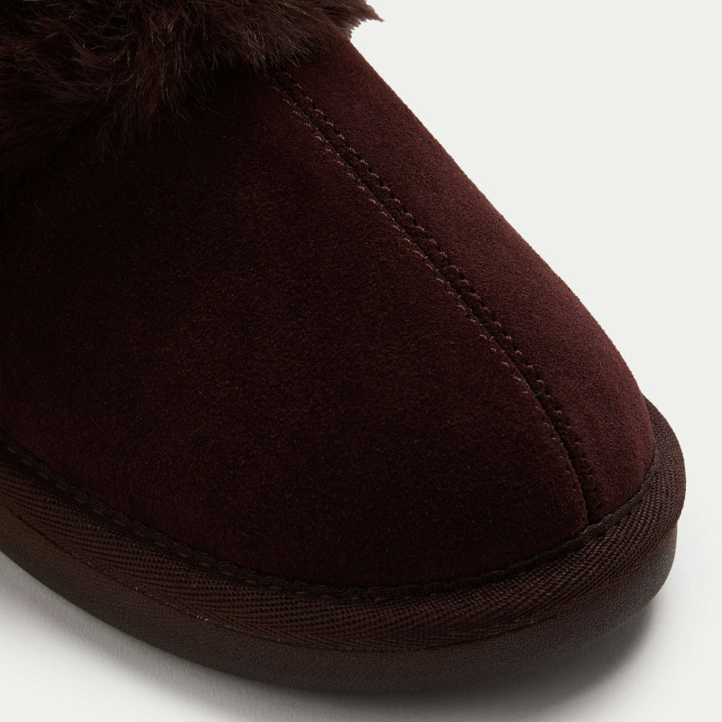 Suede Faux Fur Trim Mule Slippers