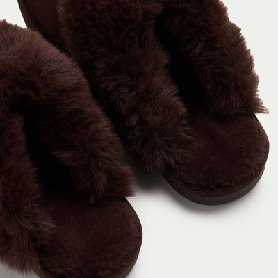 Suede Faux Fur Trim Mule Slippers