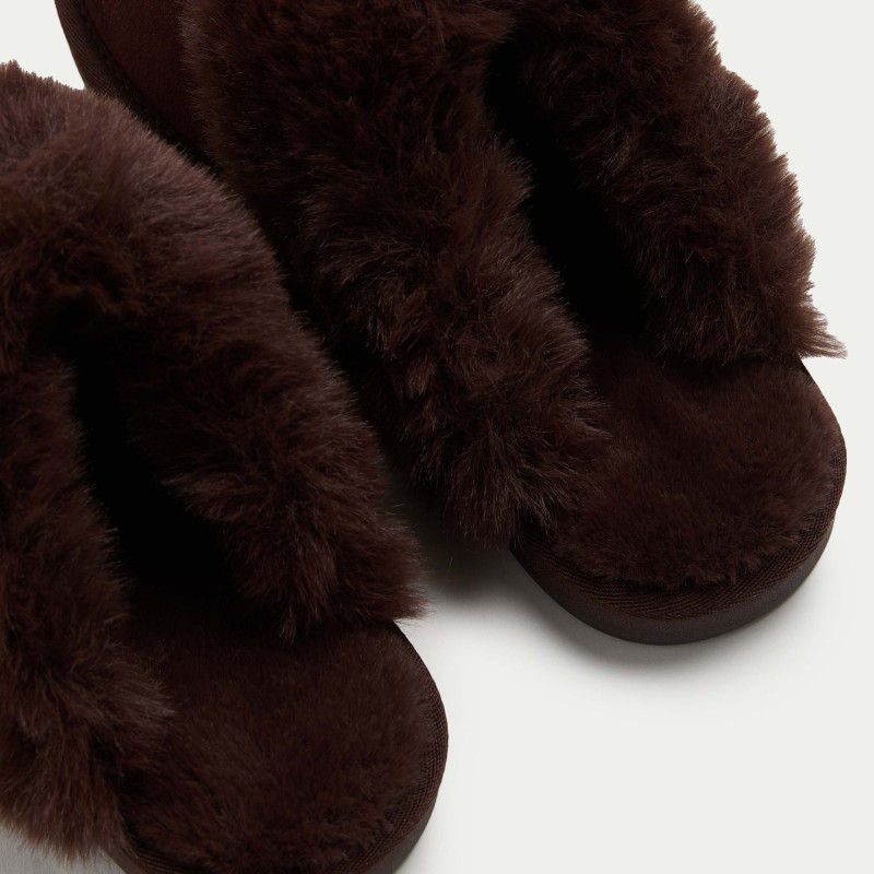 Suede Faux Fur Trim Mule Slippers