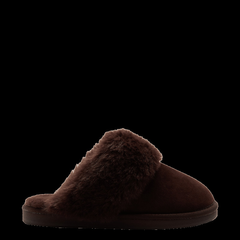 Suede Faux Fur Trim Mule Slippers