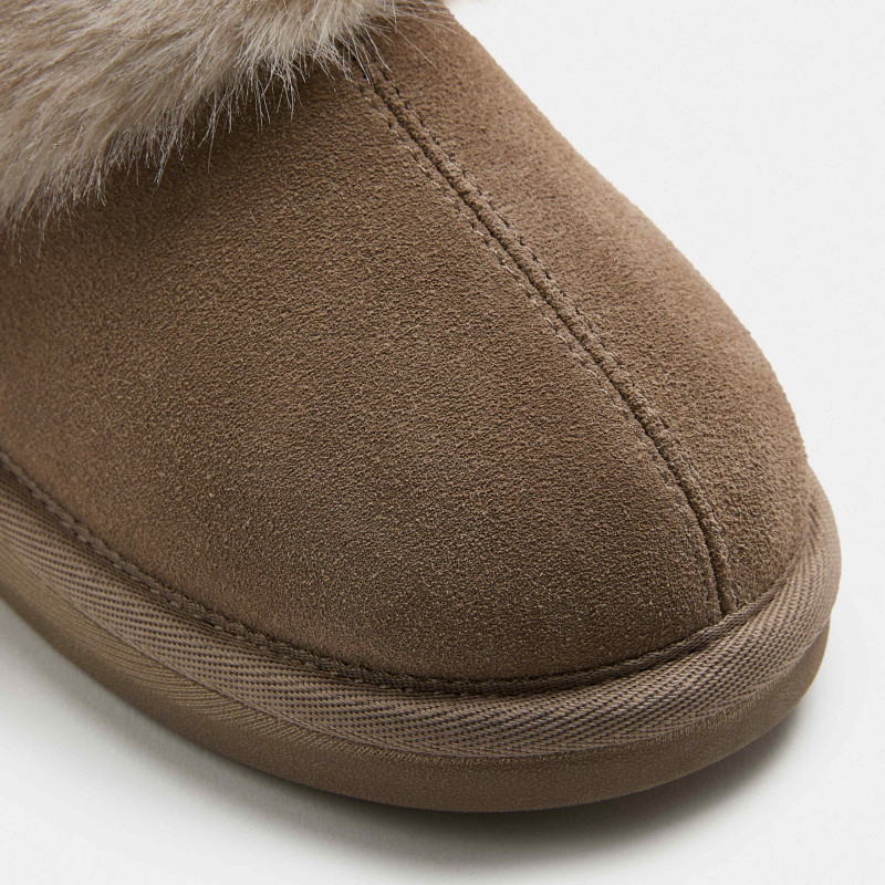 Suede Faux Fur Trim Mule Slippers