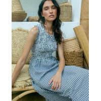 Poloma Gingham Midi Shirred Dress