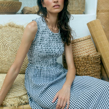 Poloma Gingham Midi Shirred Dress
