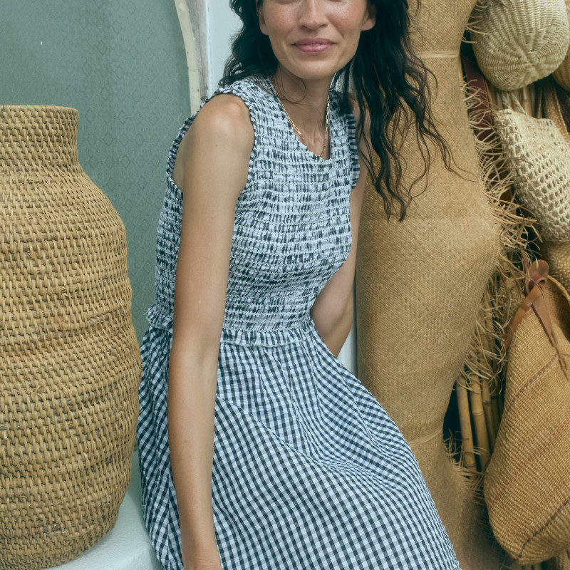 Poloma Gingham Midi Shirred Dress