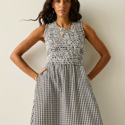Poloma Gingham Midi Shirred Dress