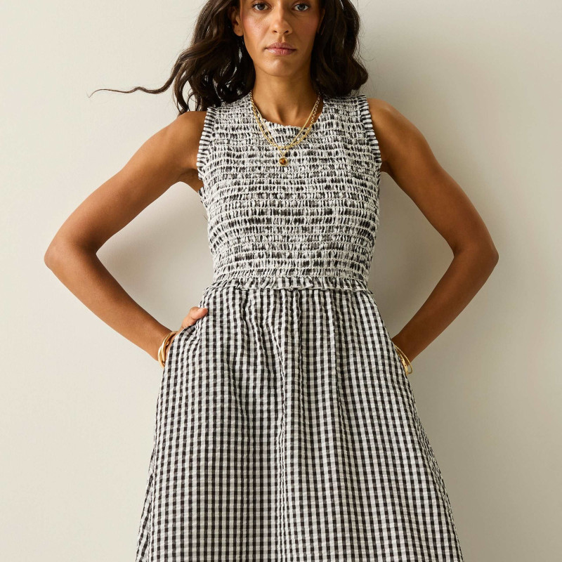 Poloma Gingham Midi Shirred Dress
