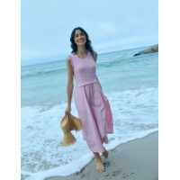 Poloma Round Neck Midi Shirred Dress